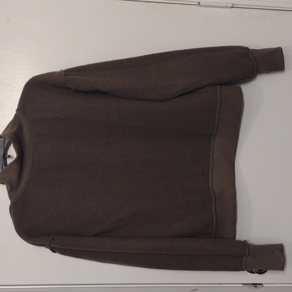 Fuzzy Fleece Lined Funnel Neck Yoga Sweater Size Small Oversized Dark Green WARM - Picture 14 of 15